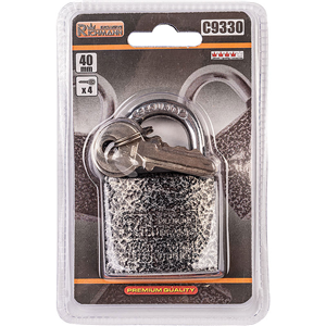 CC Kłódka stalowa czarna osłona gumowa 40x17x6mm